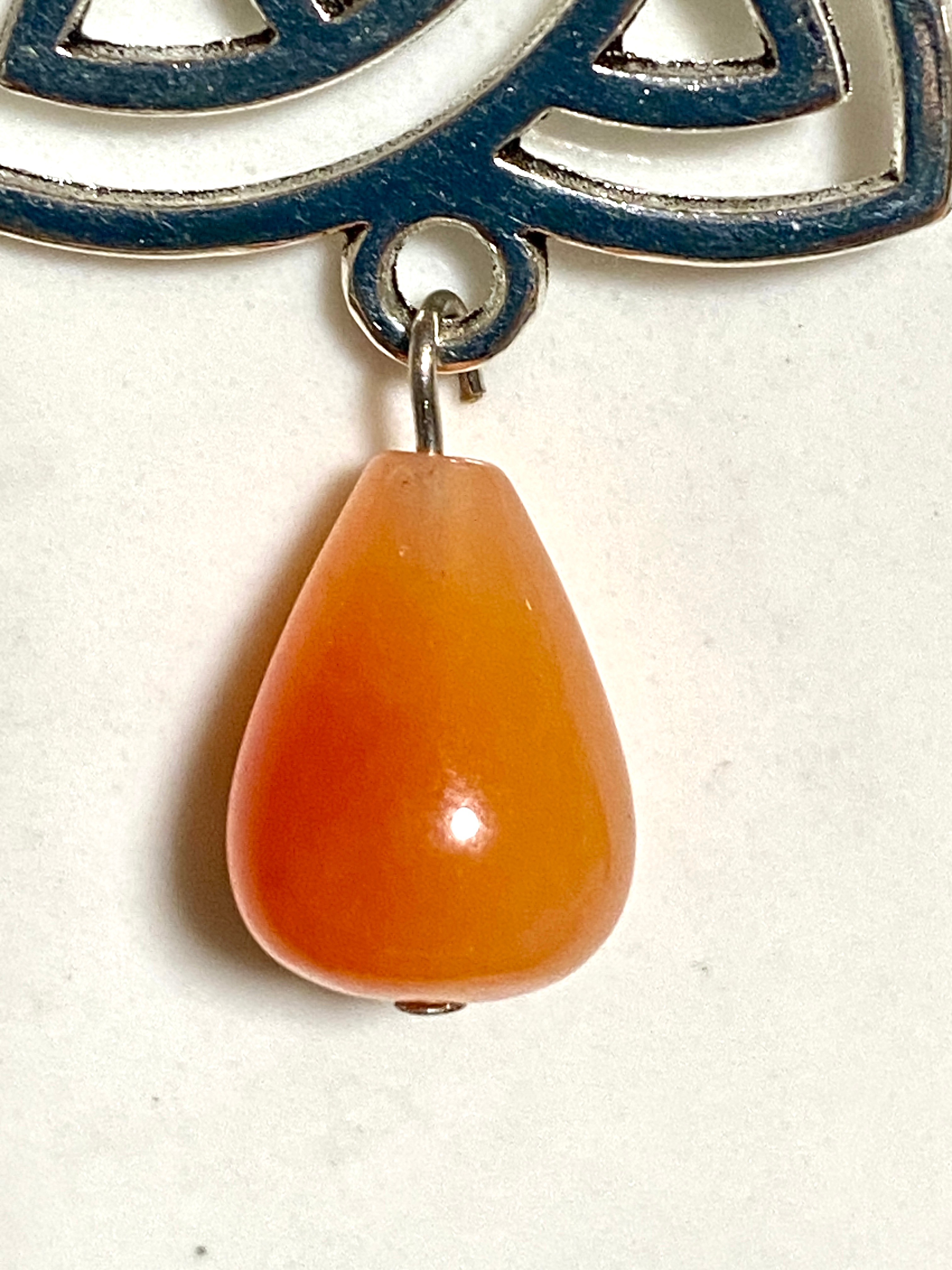 Orange Carnelian Agate Triqueta Earrings, Sterling Silver Hook - photo 3