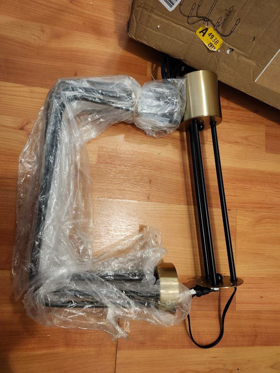 Modern Black & Gold 6-Light Chandelier – Straight Rods, New - photo 3