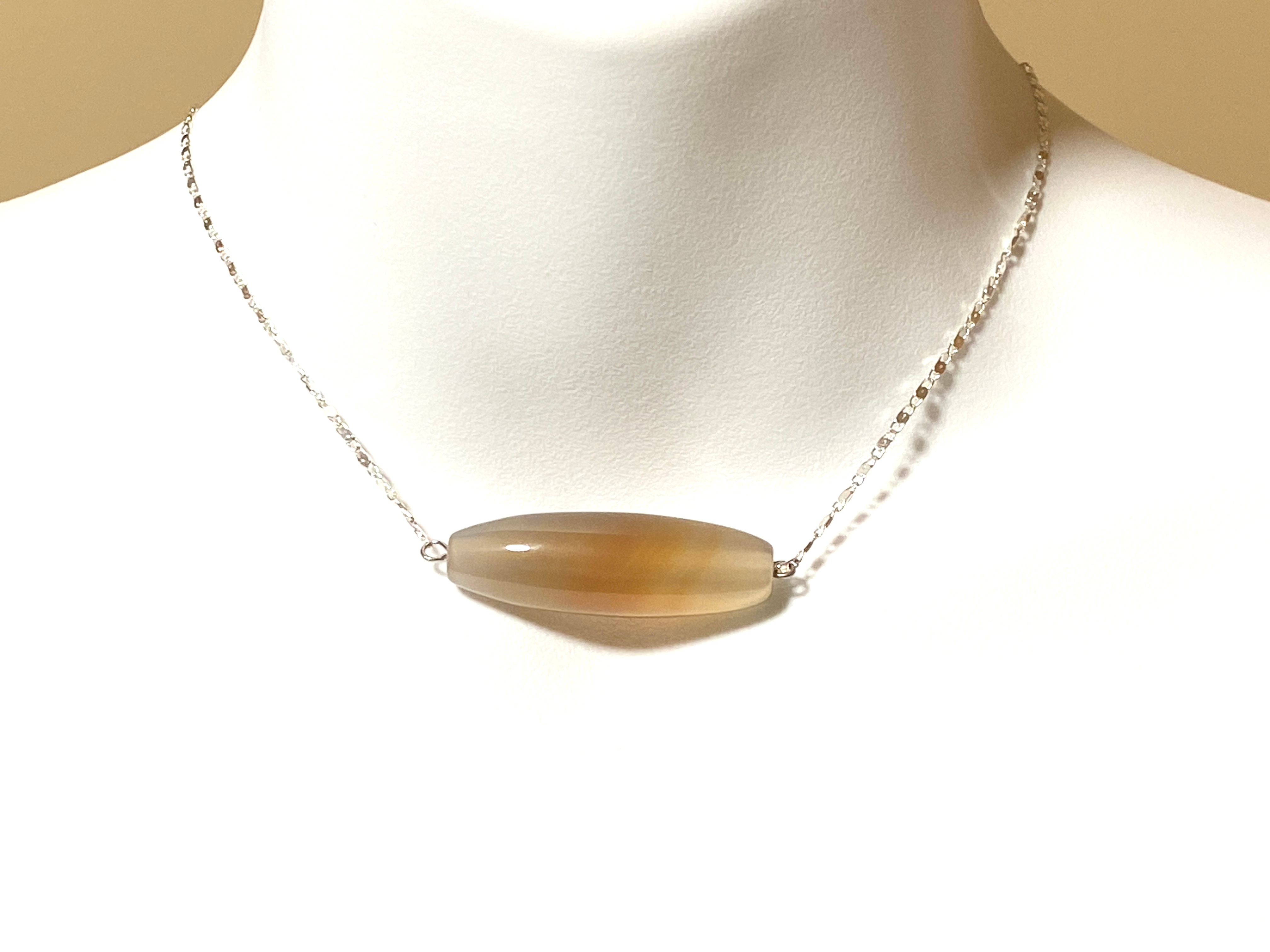Natural Agate Short Necklace, Stainless Chain