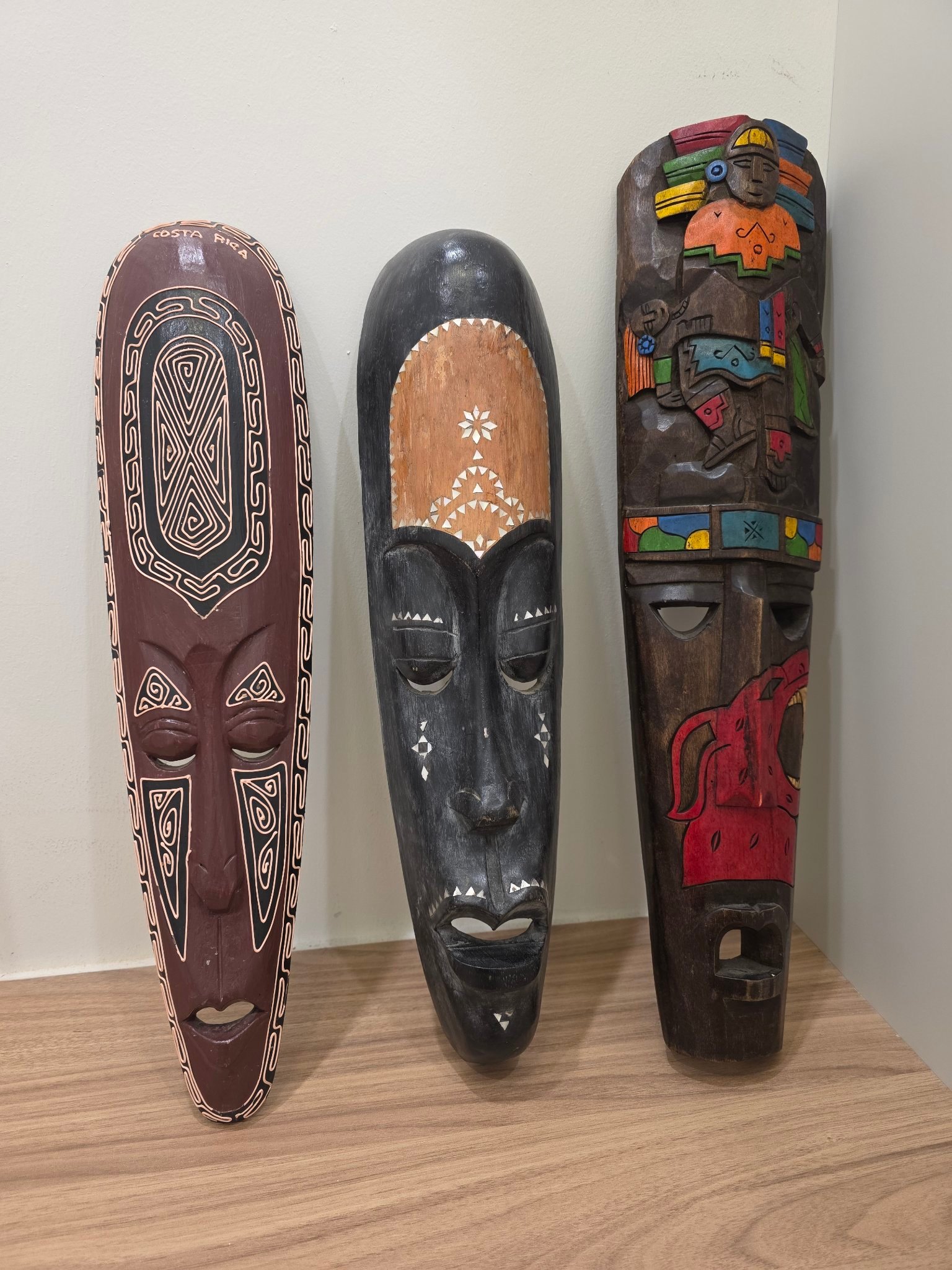 Wooden Decorative Wall Masks — Set of 3 (Costa Rica & Mexico)