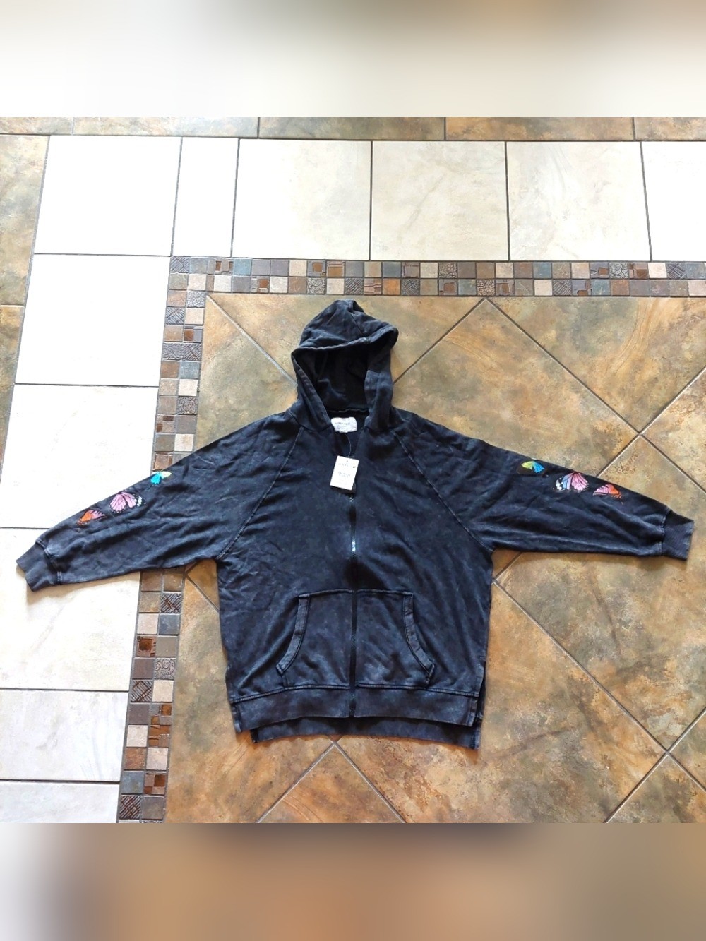 Unplug Gray Zip Up Butterfly Hoodie Womens S NWT