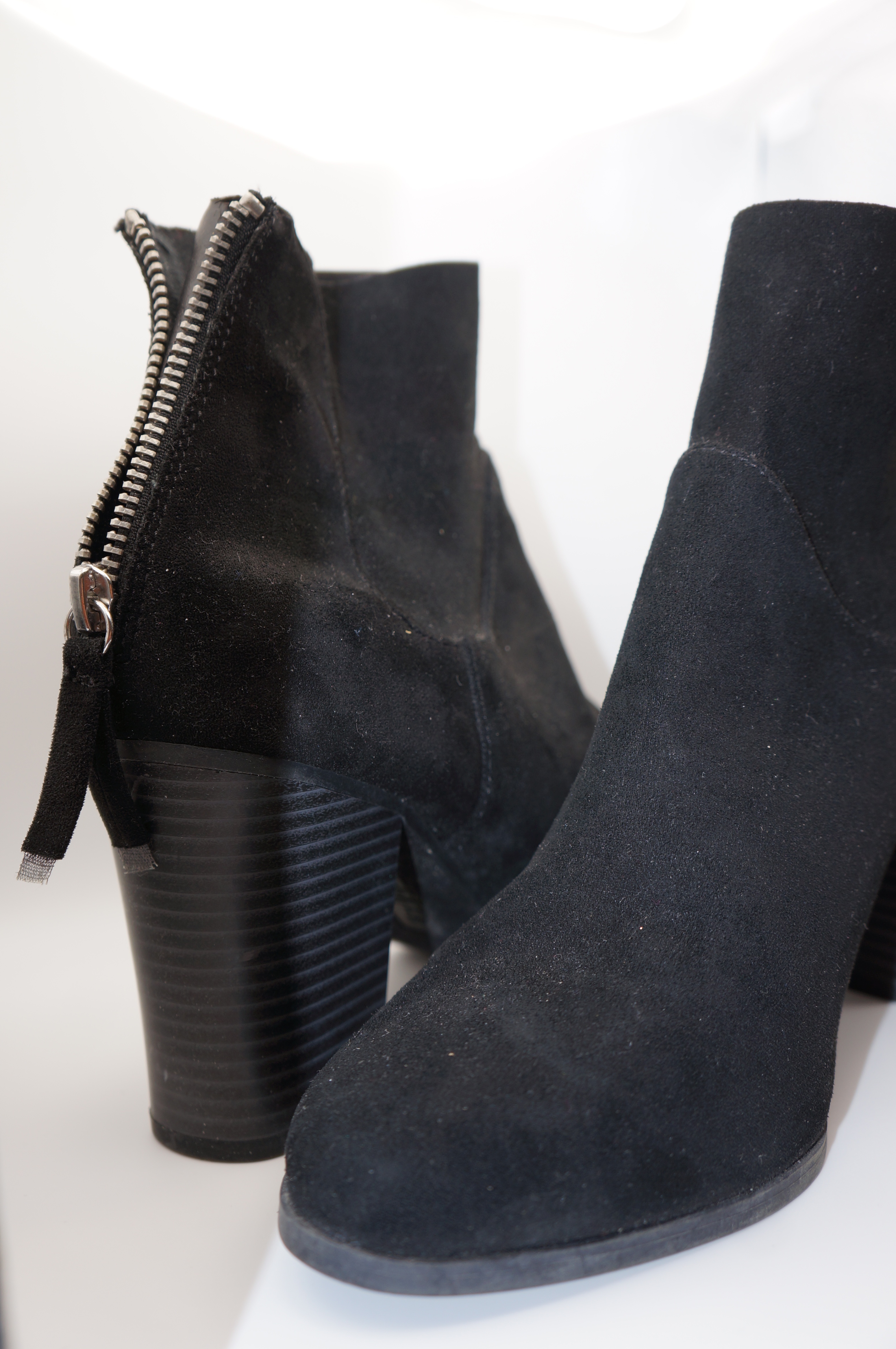 Black Suede Ankle Boots with Back Zipper - photo 5