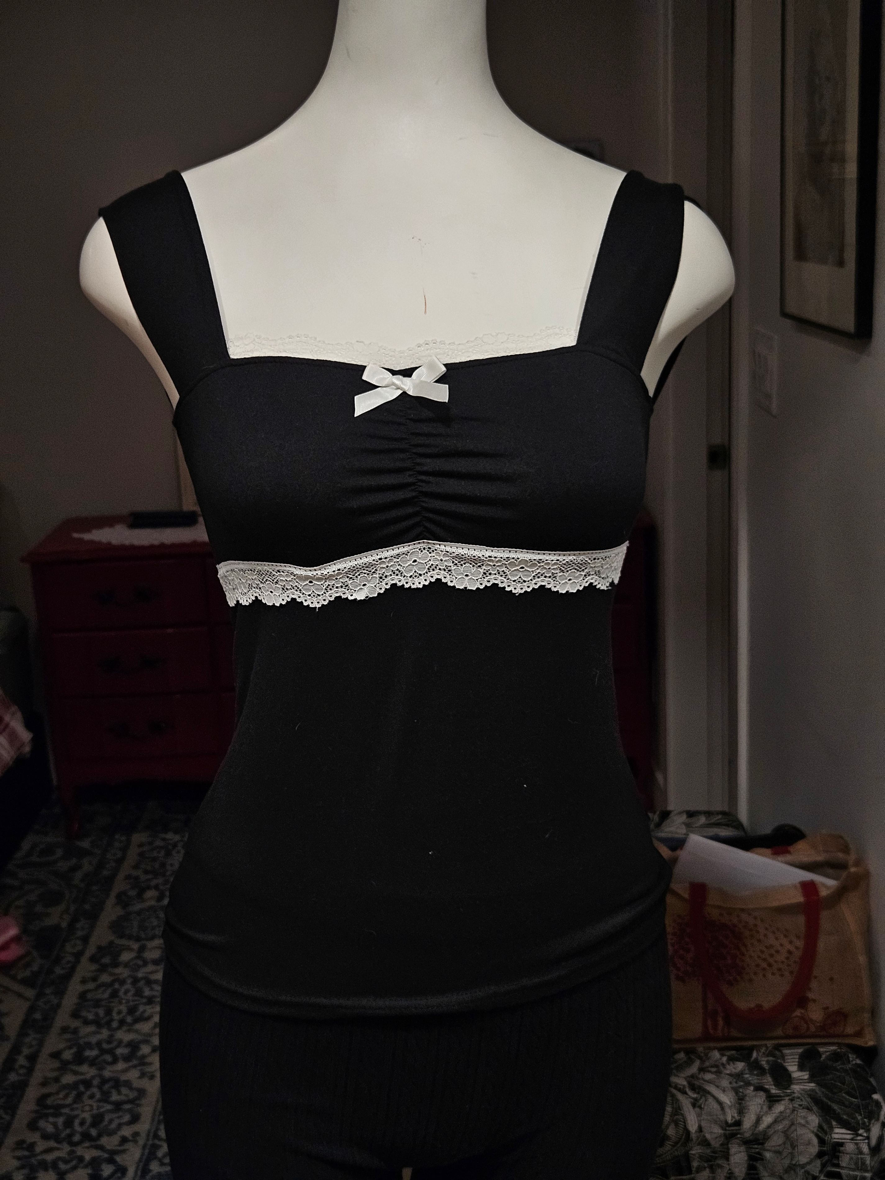 dark coquette lace bow tank