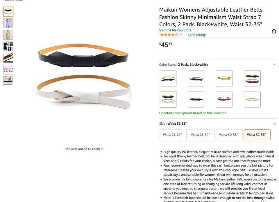 Maikun Womens Adjustable Leather Belts Fashion 32-35"