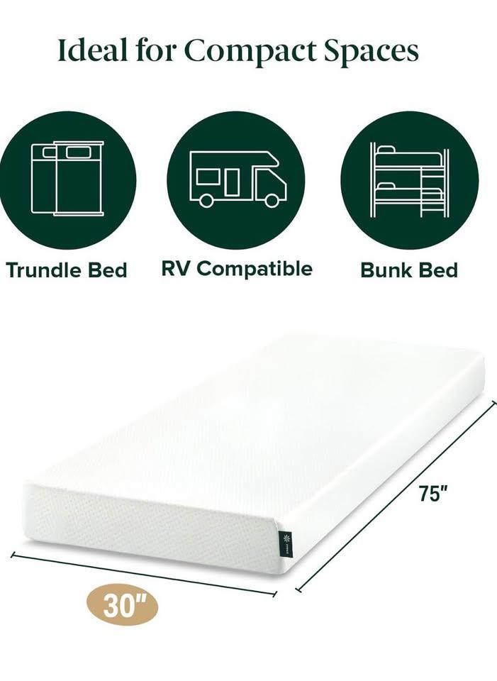 Sealed Narrow Twin Mattress 5x75x30 Inch - Bunk Bed RV (Sealed, - photo 4