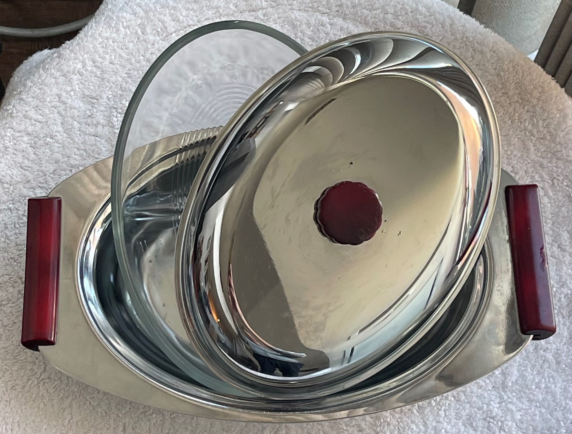 Vintage MCM Glo-Hill Chrome Dish w/ Red Bakelite - photo 2