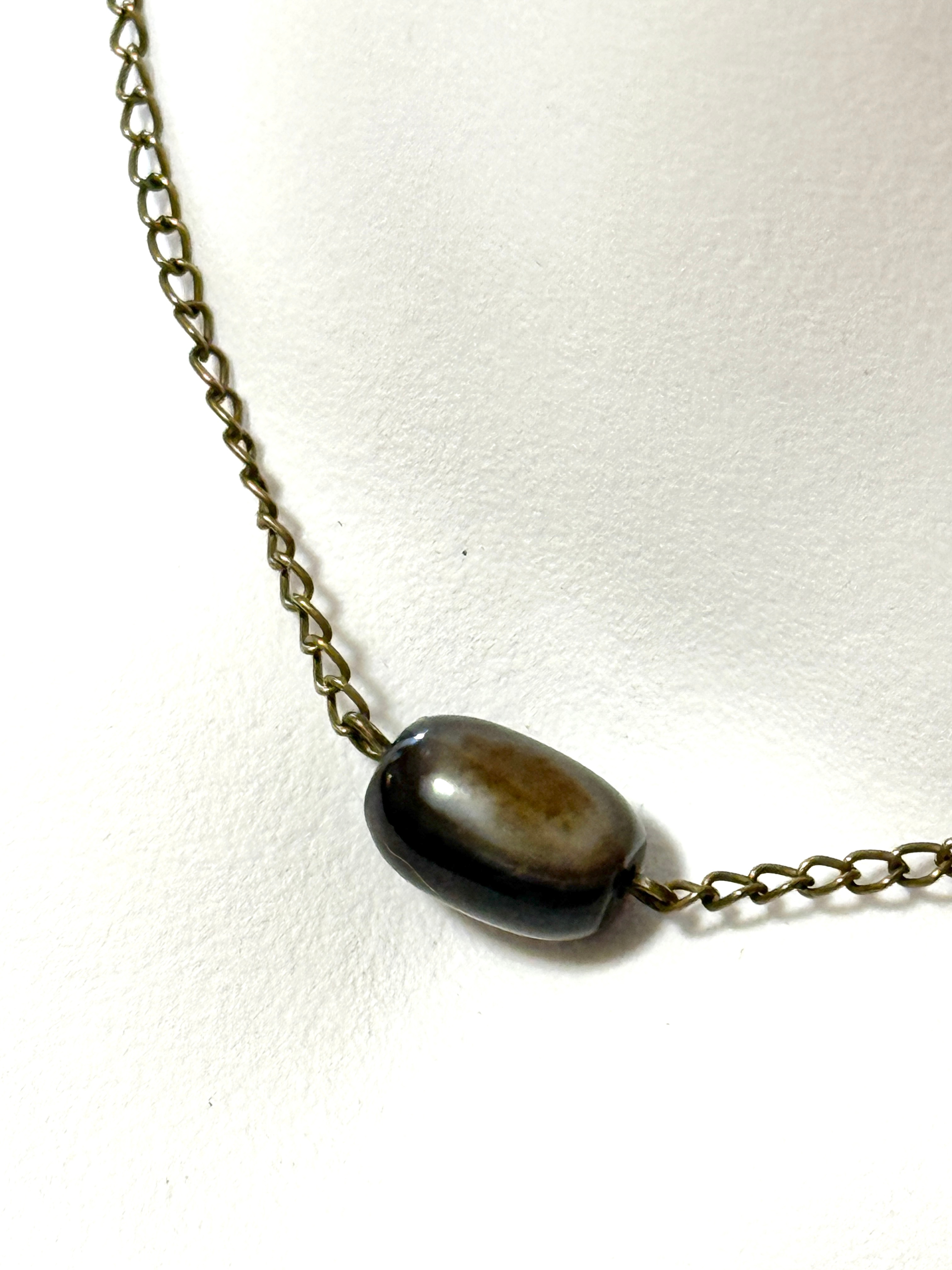 Earthy Botswana Agate Short Necklace, Bronze Chain