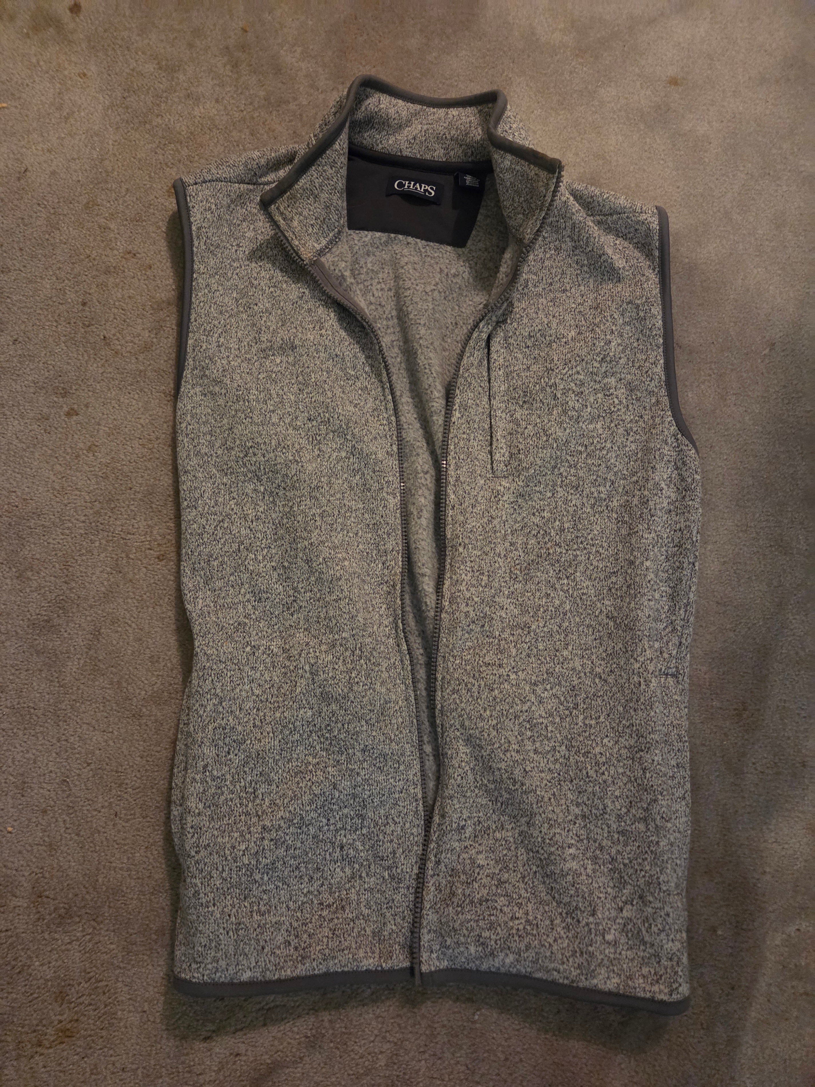 Chaps Men's Sweater Fleece Vest, Heather Gray (Full Zip, Sz M)