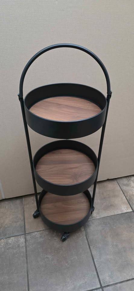 3-Tier Rolling Utility Cart with Wood Shelves - photo 2