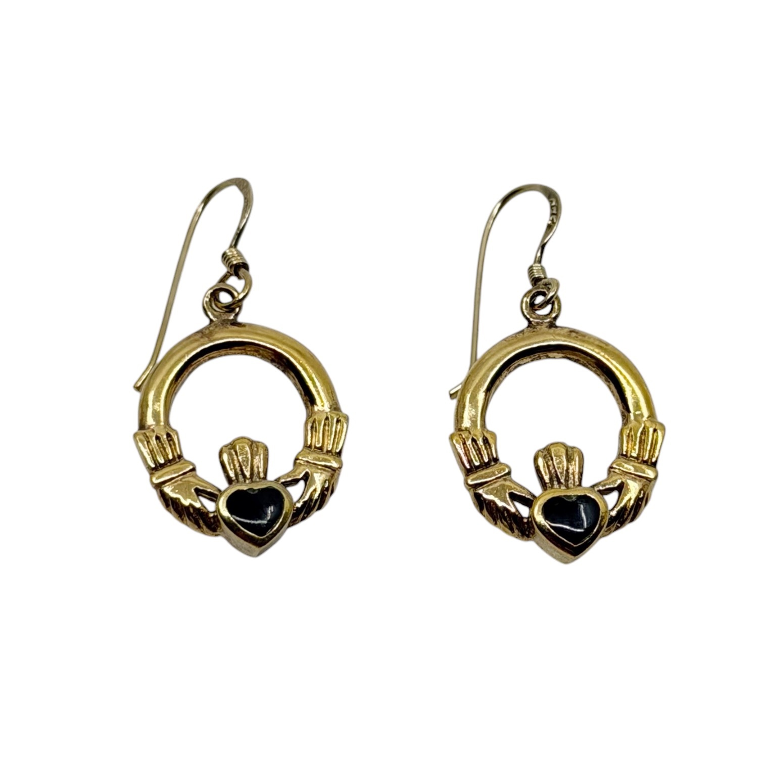 Gold vermeil sterling silver enamel Irish Claddagh drop earrings - photo 3