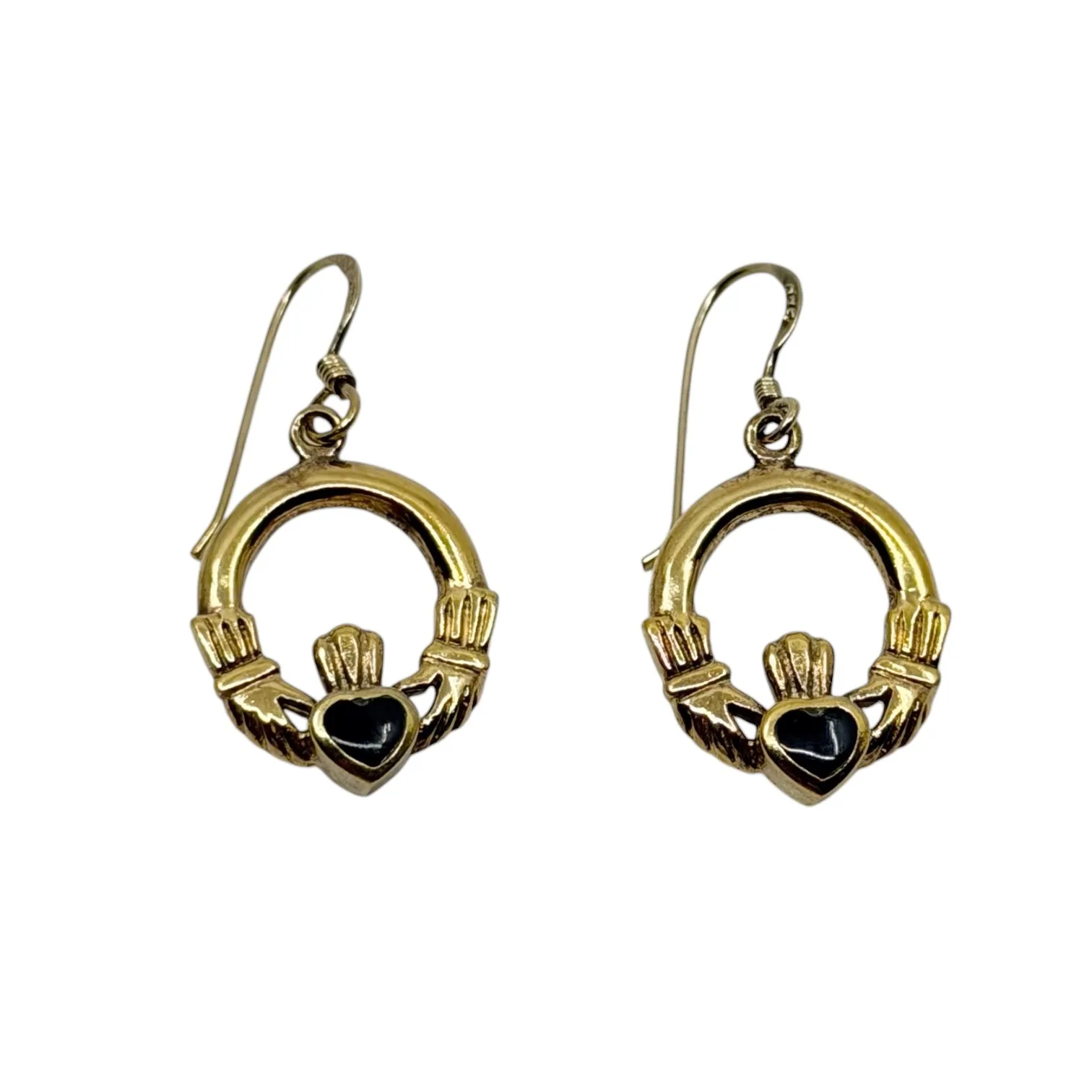 Gold vermeil sterling silver enamel Irish Claddagh drop earrings - photo 3
