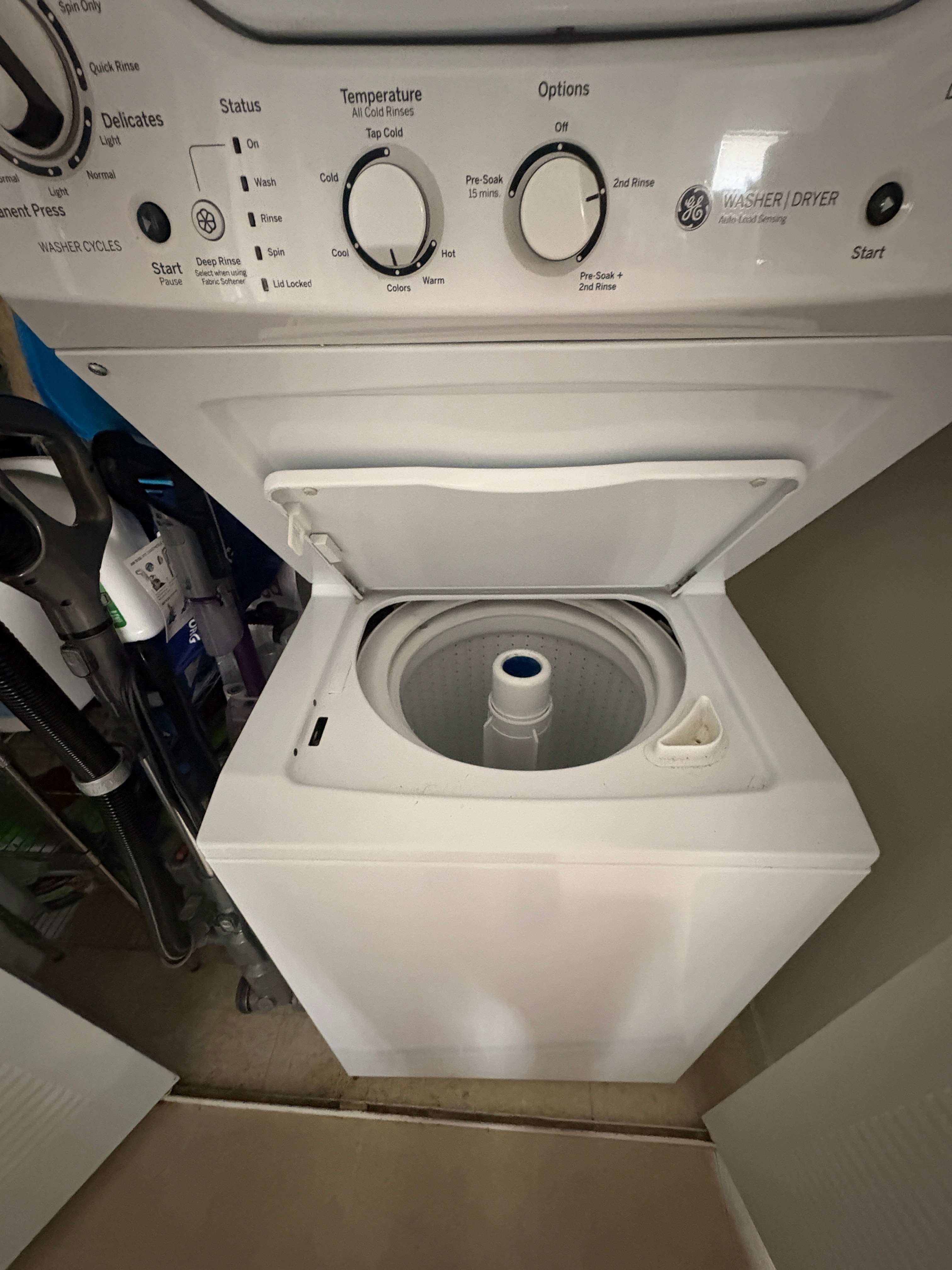 GE 24" Stacked Washer & Electric Dryer – Moving Sale! - photo 2