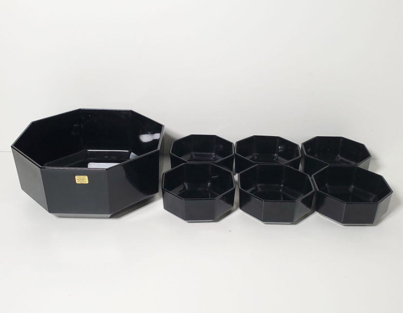 Vintage 1980s Arcoroc France "Octime" Black Glass 7-Piece Set - photo 2