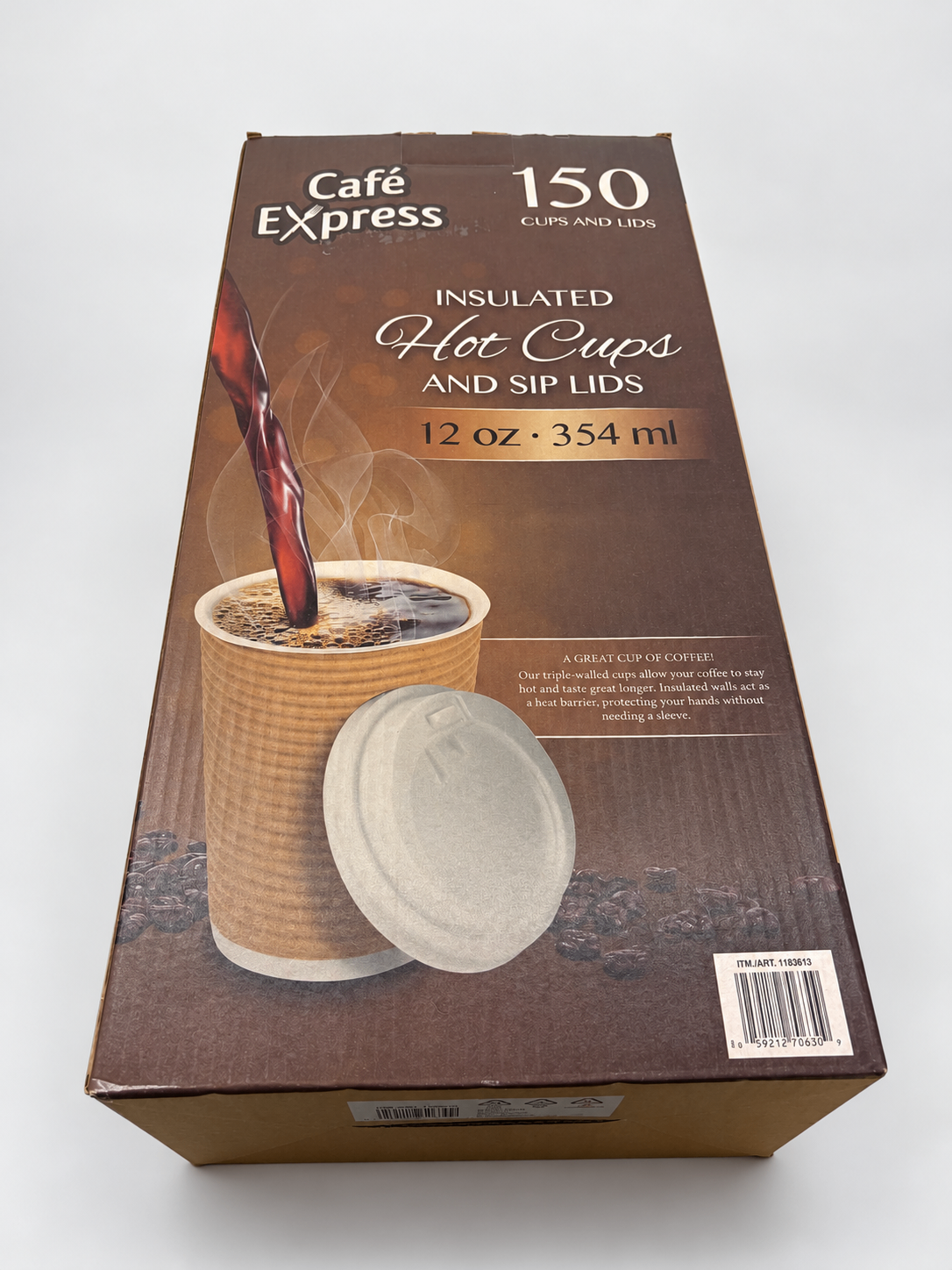 Café Express 12 oz Cups & Lids – 100 Sealed + Extras