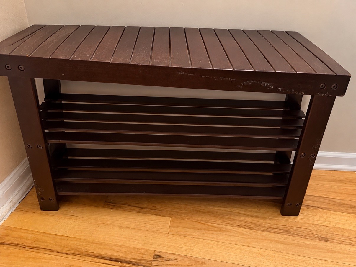 Dark Wood Shoe Bench with Shoe Rack