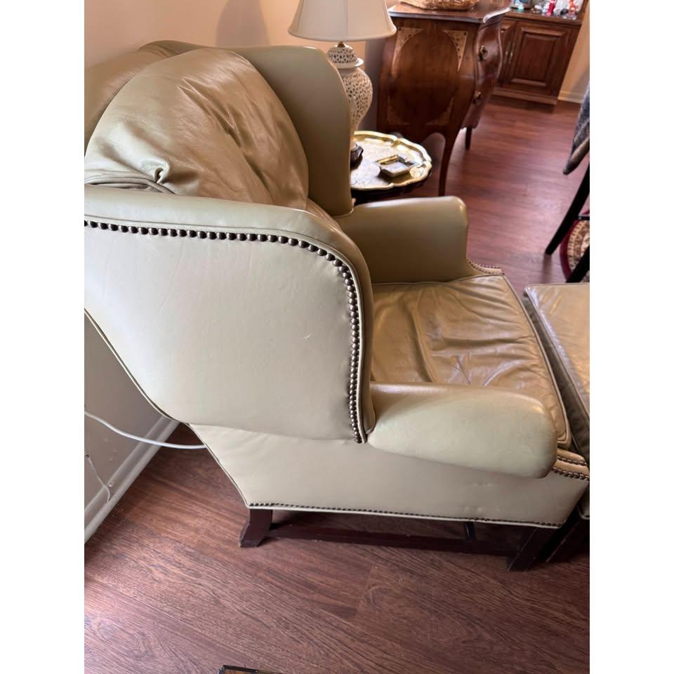 Classic Leather Chippendale Wingback Chair Ottoman Set - photo 2