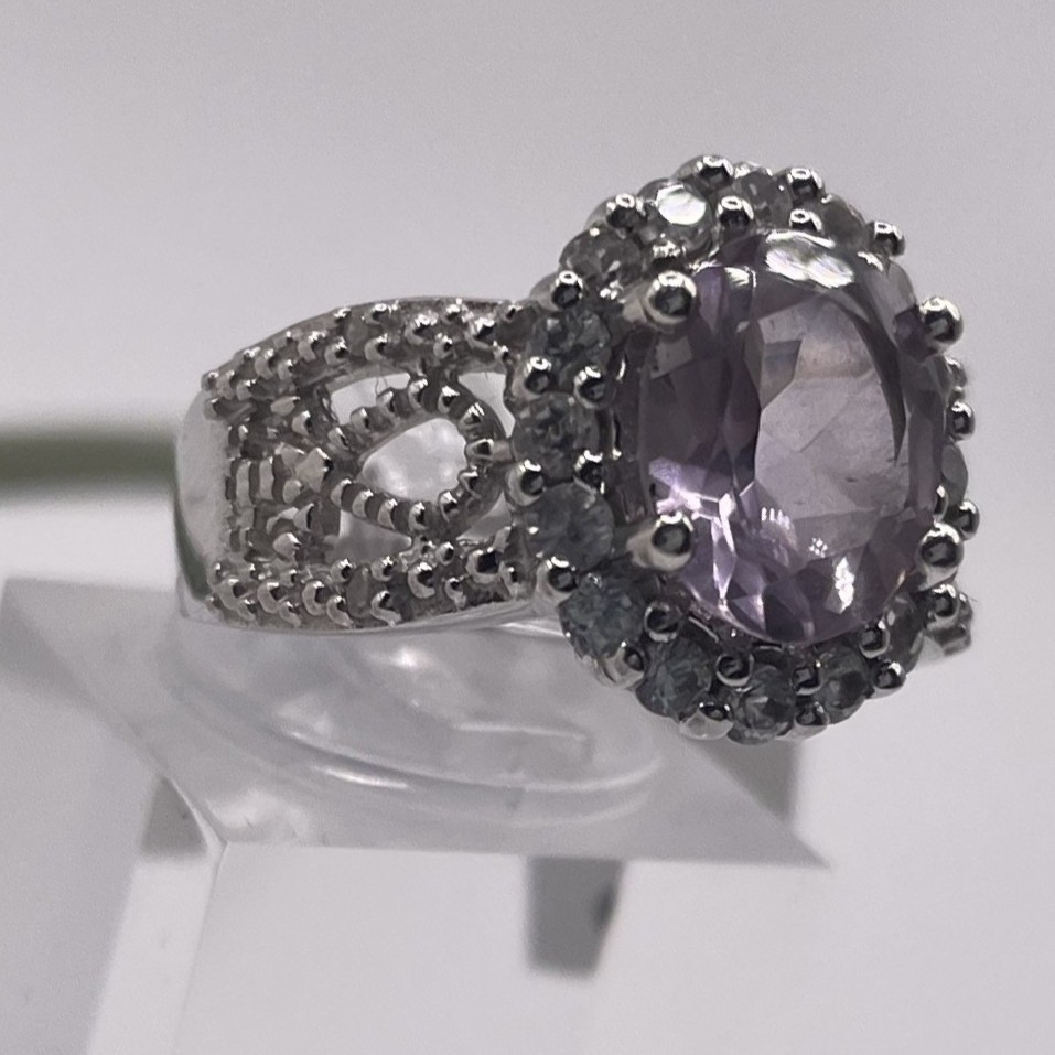 Amethyst & Cubic Zirconia Sterling Silver Ring (Size 7) - photo 4