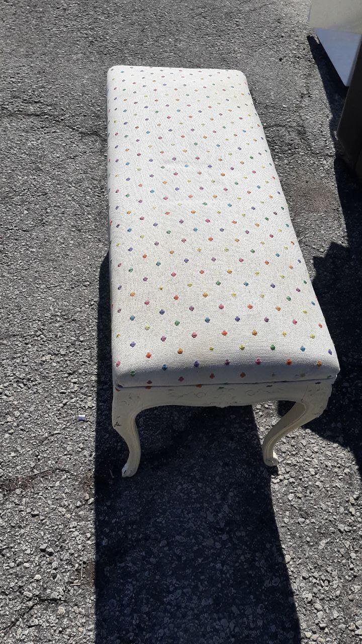 Antique Bench – White Polka Dot, French Provincial Legs