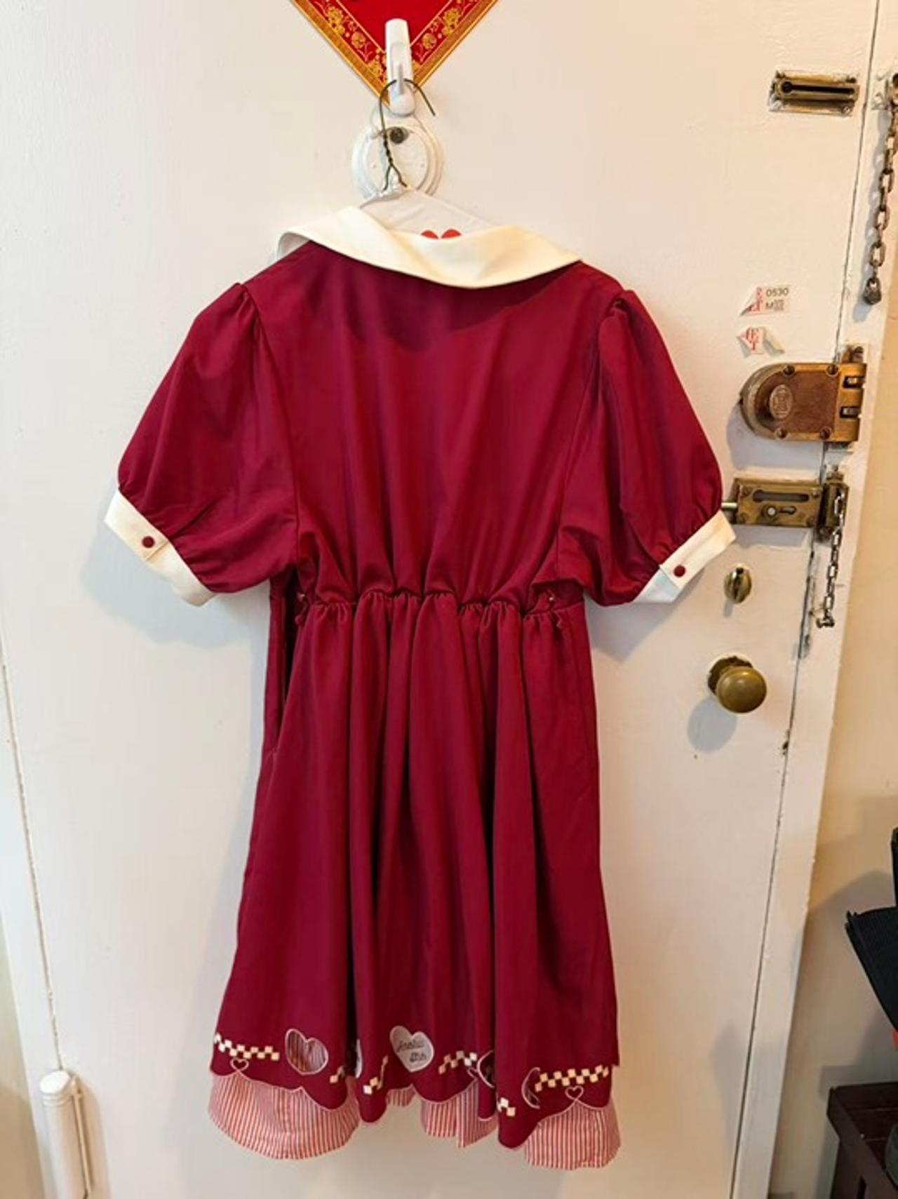 Retro Cafe Waitress Style Lolita Dress Deep Red - Size S - photo 2