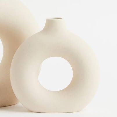 Ceramic Donut Vase - Small, Cream Round Vase