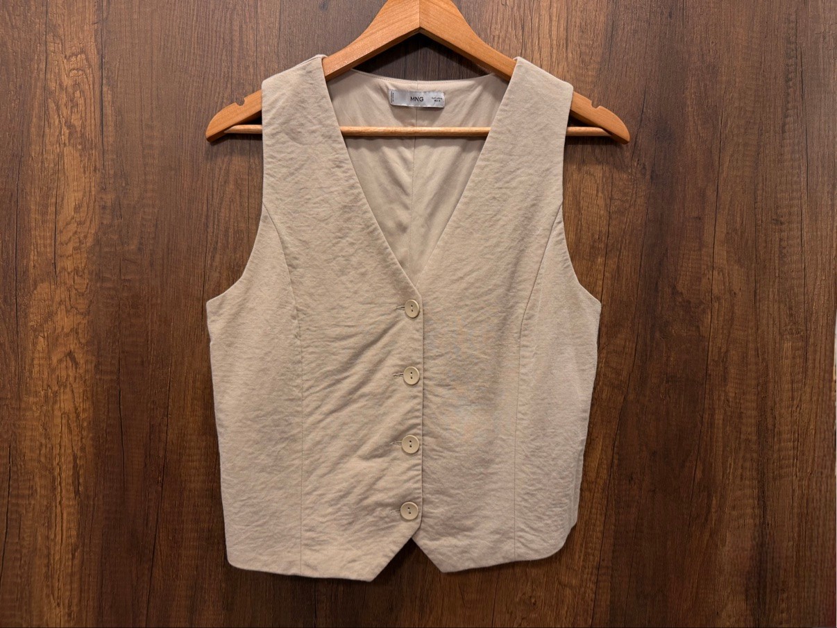 MNG (Mango) Beige Button-Front Tailored Vest, Size M