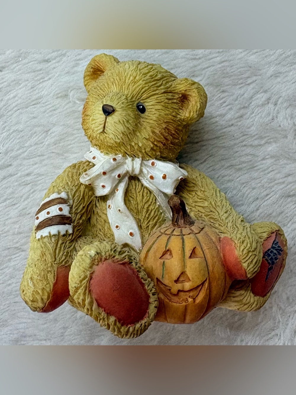 Vintage 93 Cherished Teddies Oscar October Pumpkin Bear Figurine - photo 2