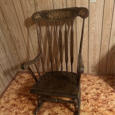 Vintage Wooden Rocking Chair with Fruit Stencil
