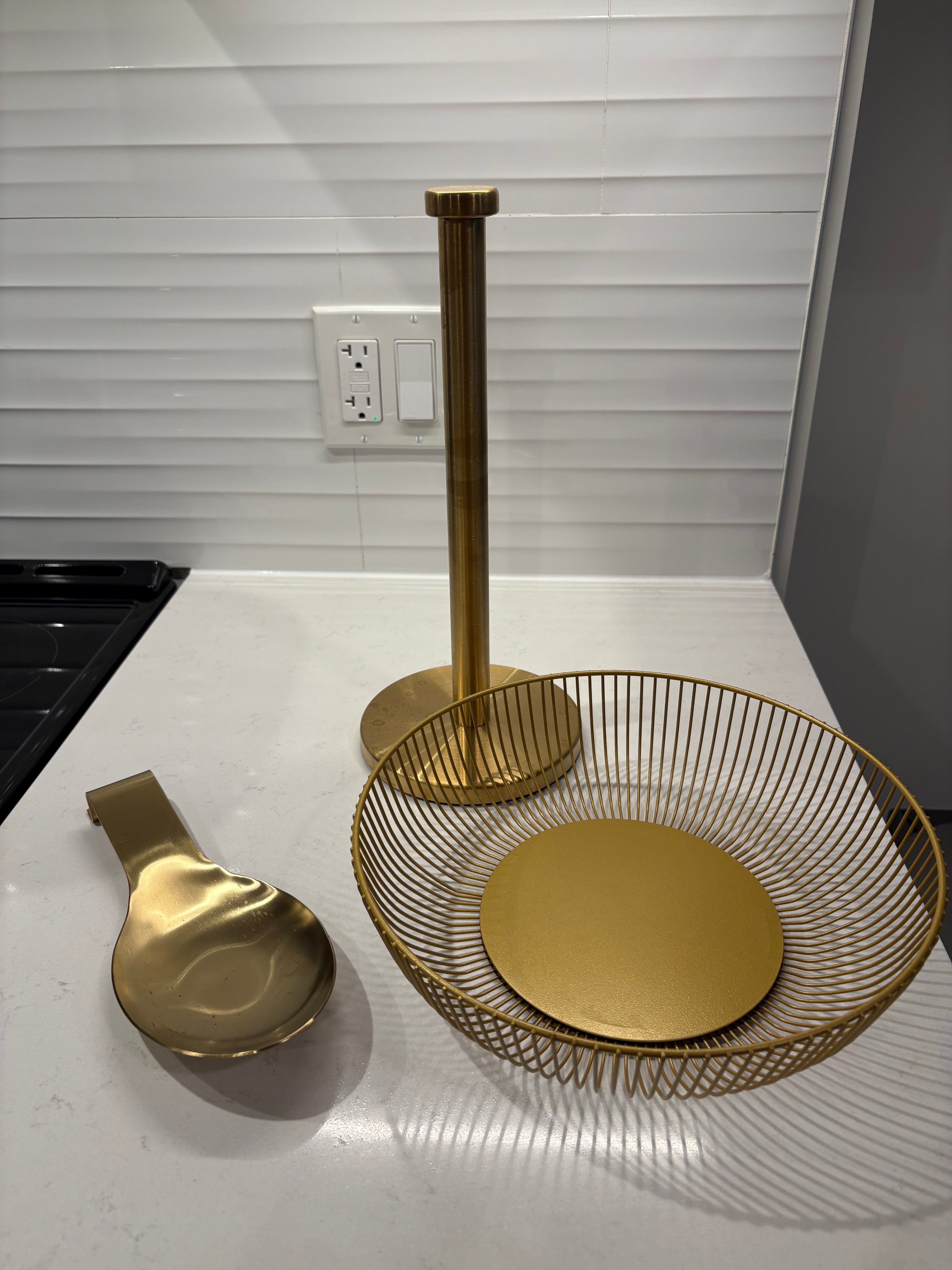 Gold Kitchen Set – Paper Towel Holder, Fruit Bowl & Spoon Rest - photo 2