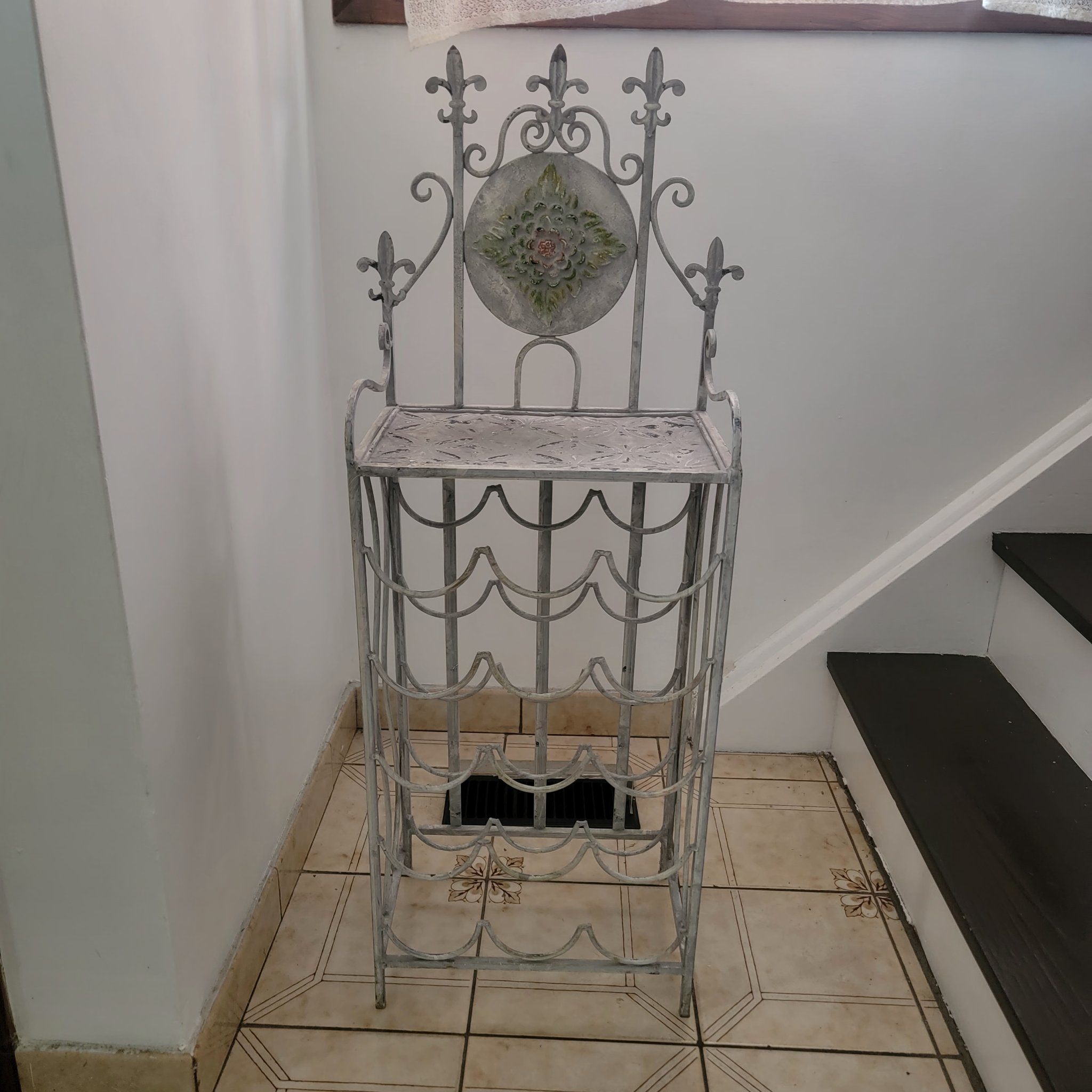 Wrought Iron Wine Rack 15 Bottle Fleur De Lis French Country