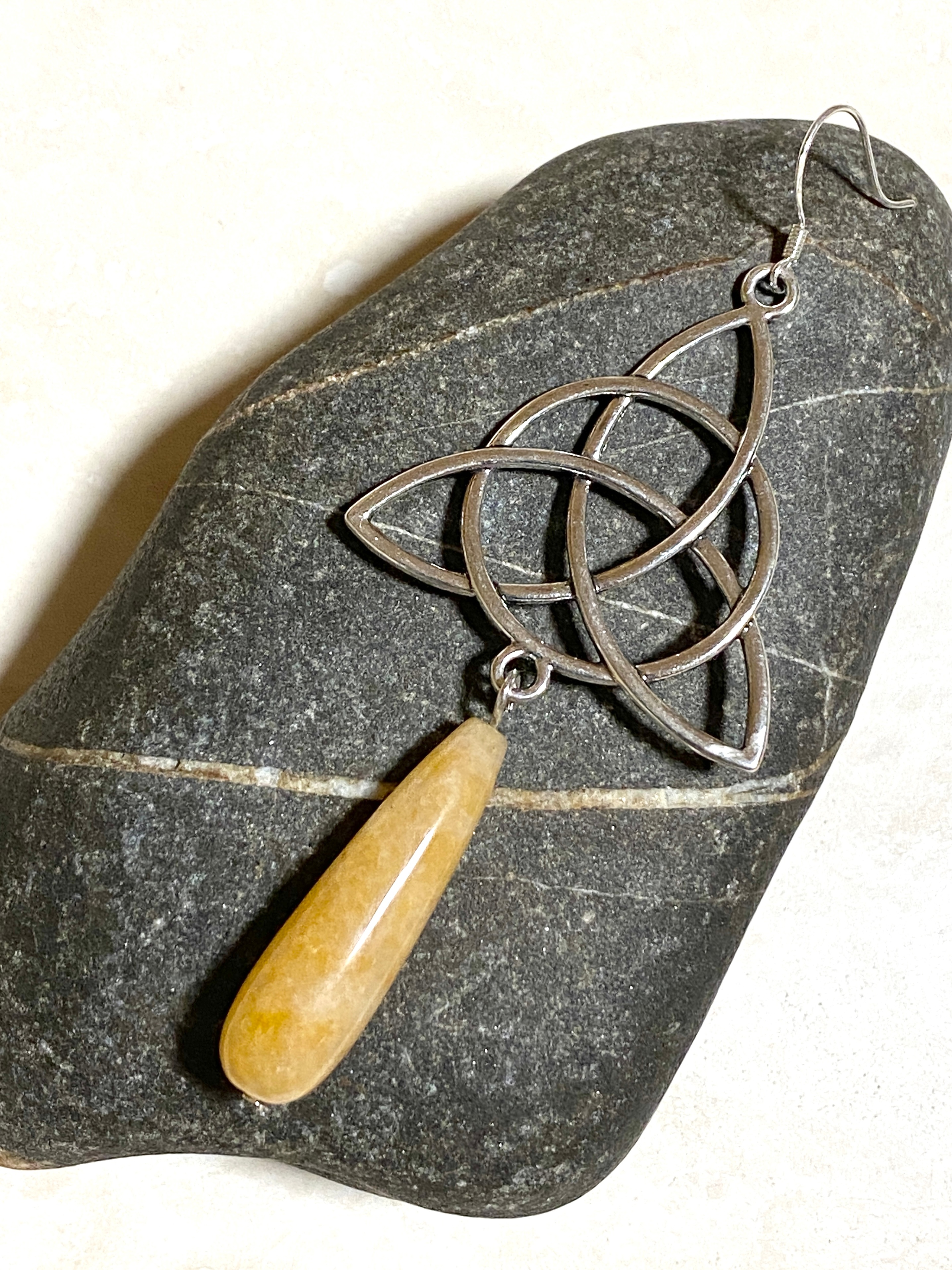 Yellow-Orange Aventurine Celtic Trinity Earrings, 925 Hooks - photo 5