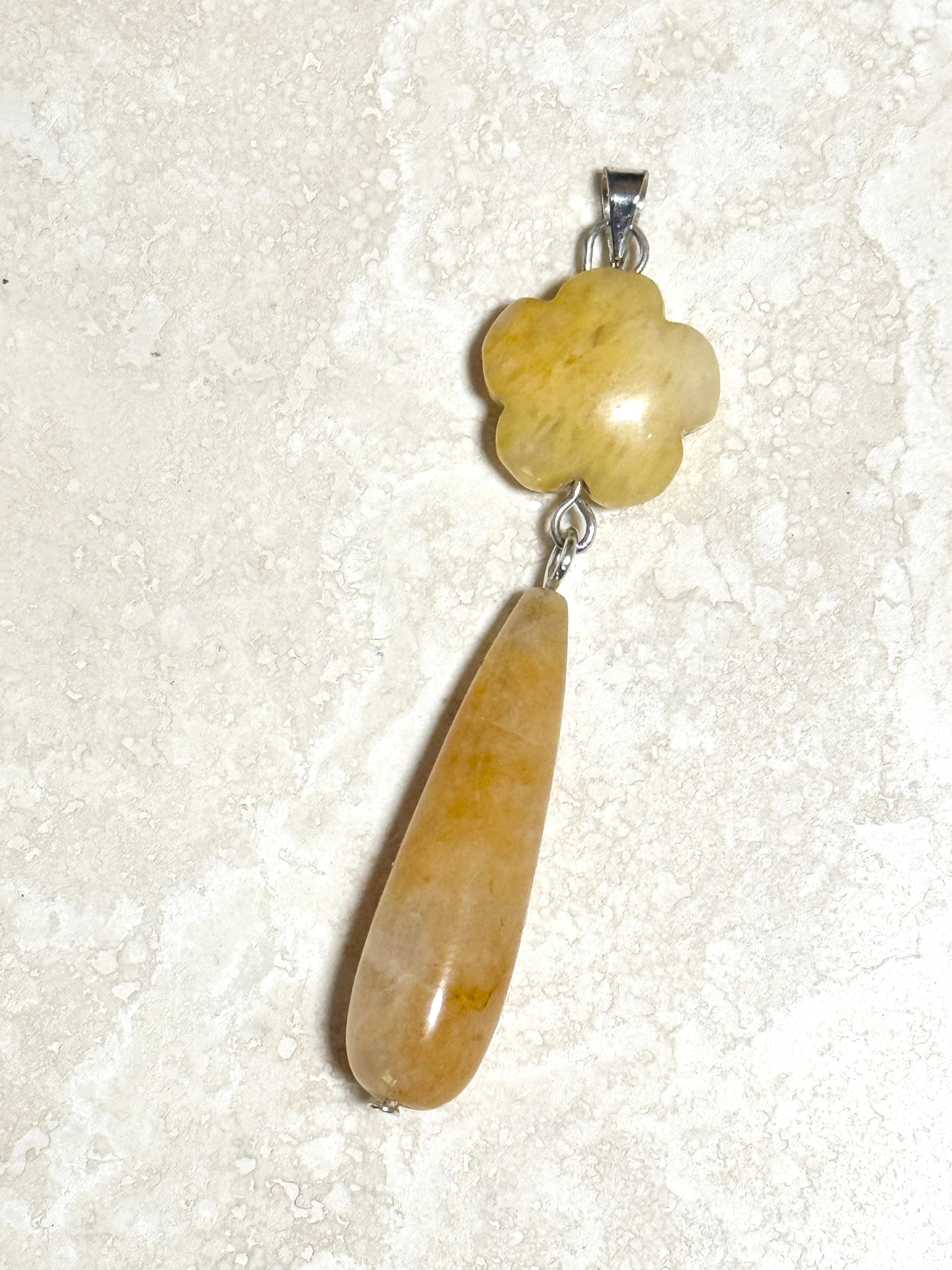 Yellow Orange Aventurine Flower Pendant,Long Drop Pendant - photo 2