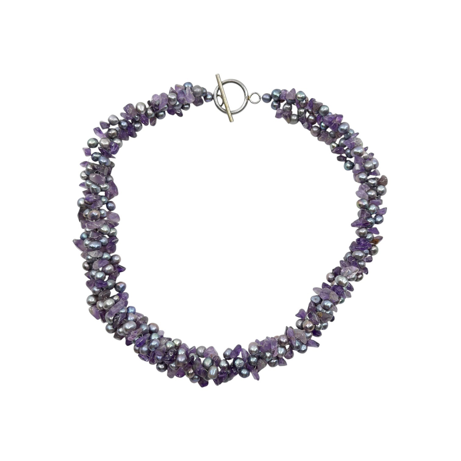 sterling silver pearl & amethyst beads torsade necklace - GM1085 - photo 3