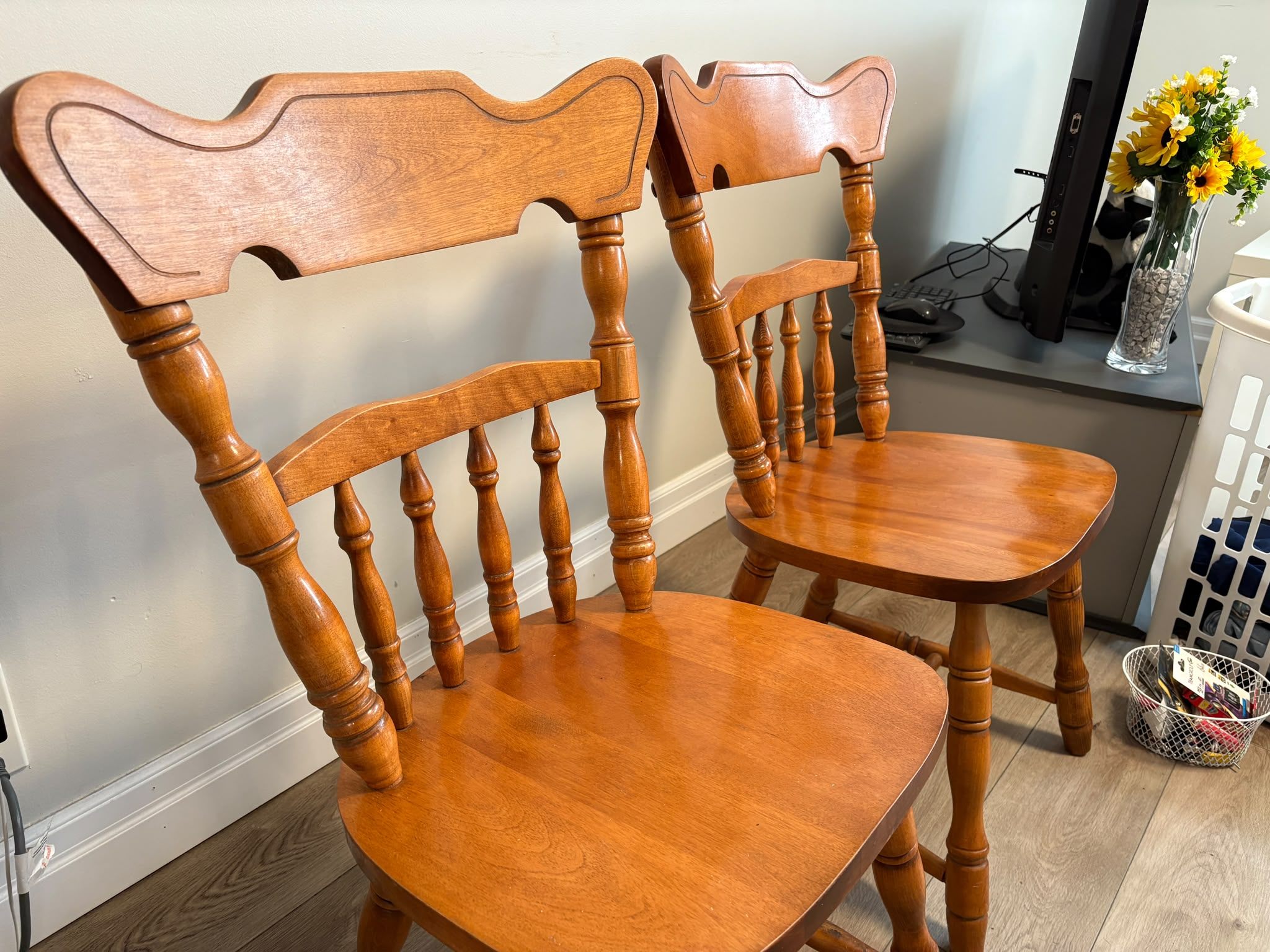 2 Matching Wooden Dining Chairs – $30 for Both - photo 2