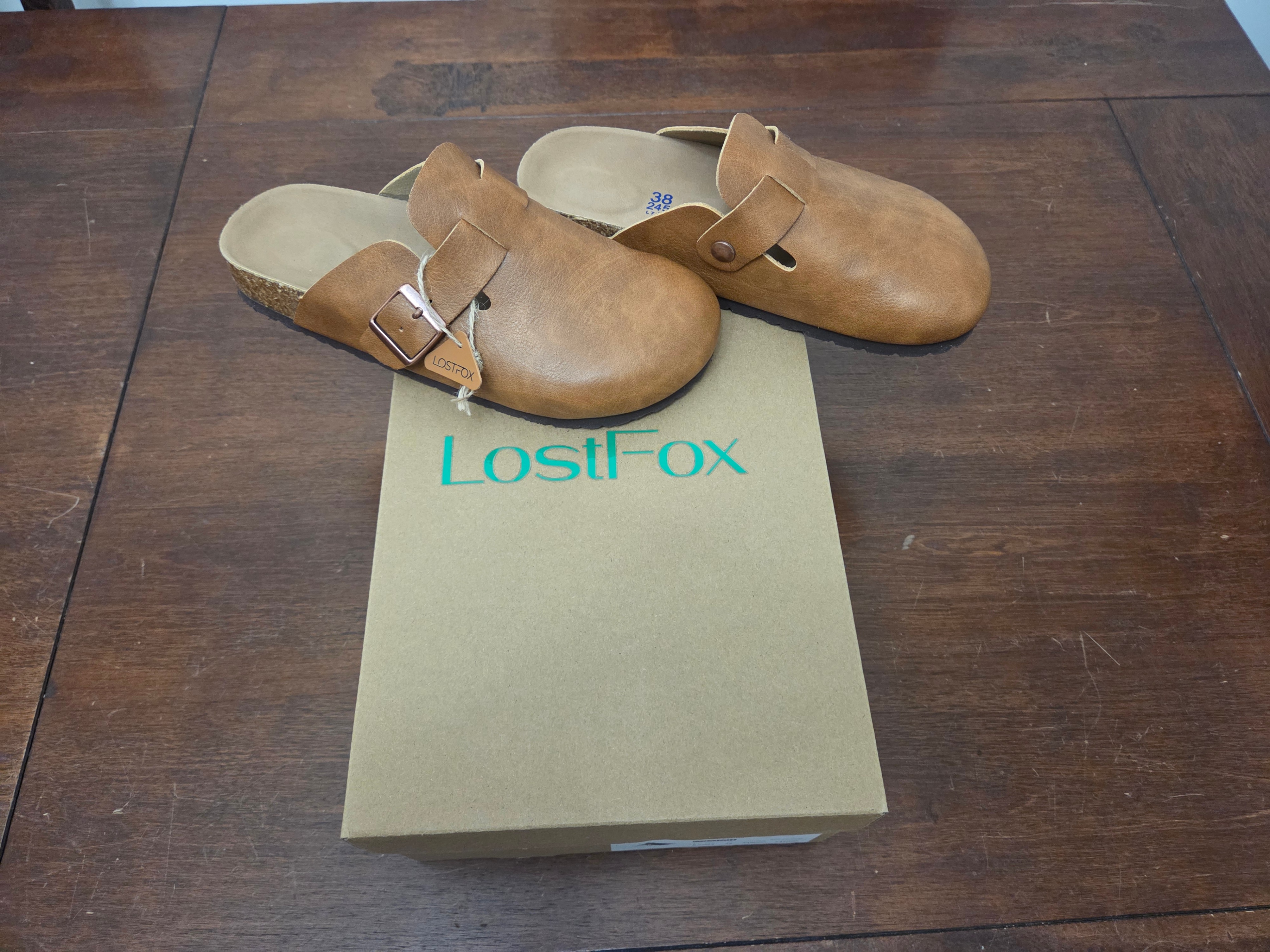 LostFox Chestnut Leather Clogs Size 38