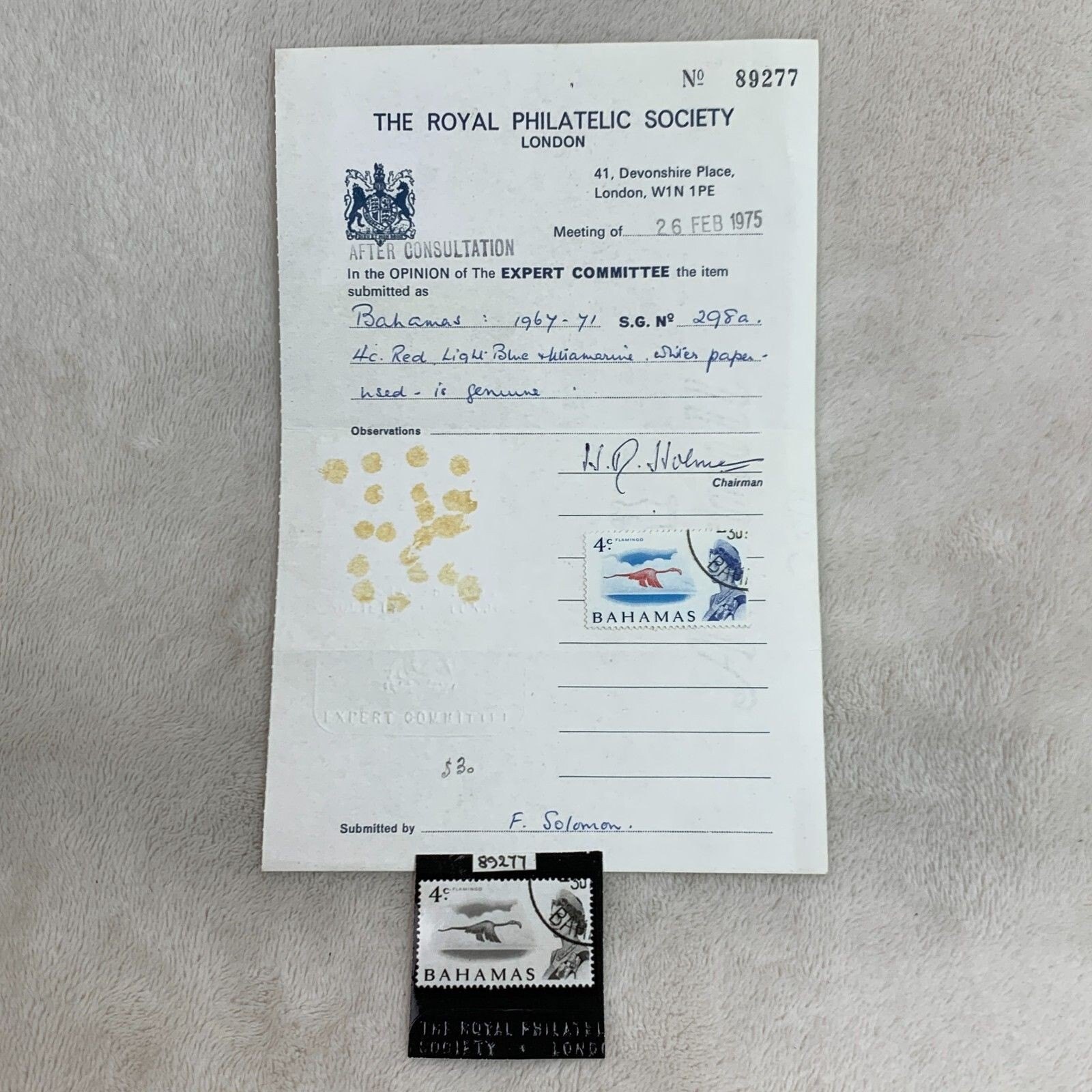 Bahamas 1967 SG #298a 4c Red Light Blue White Paper TRPCL Cert - photo 2