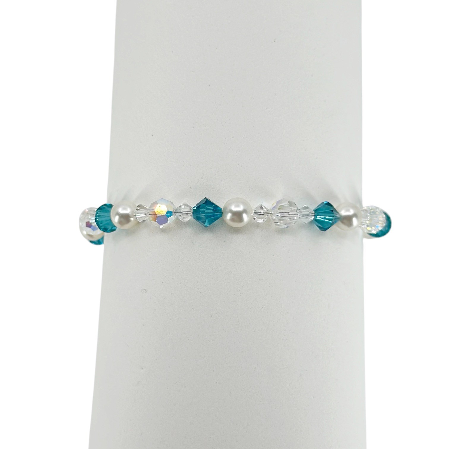 Hand Made Sterling silver pearl & crystal bead bracelet