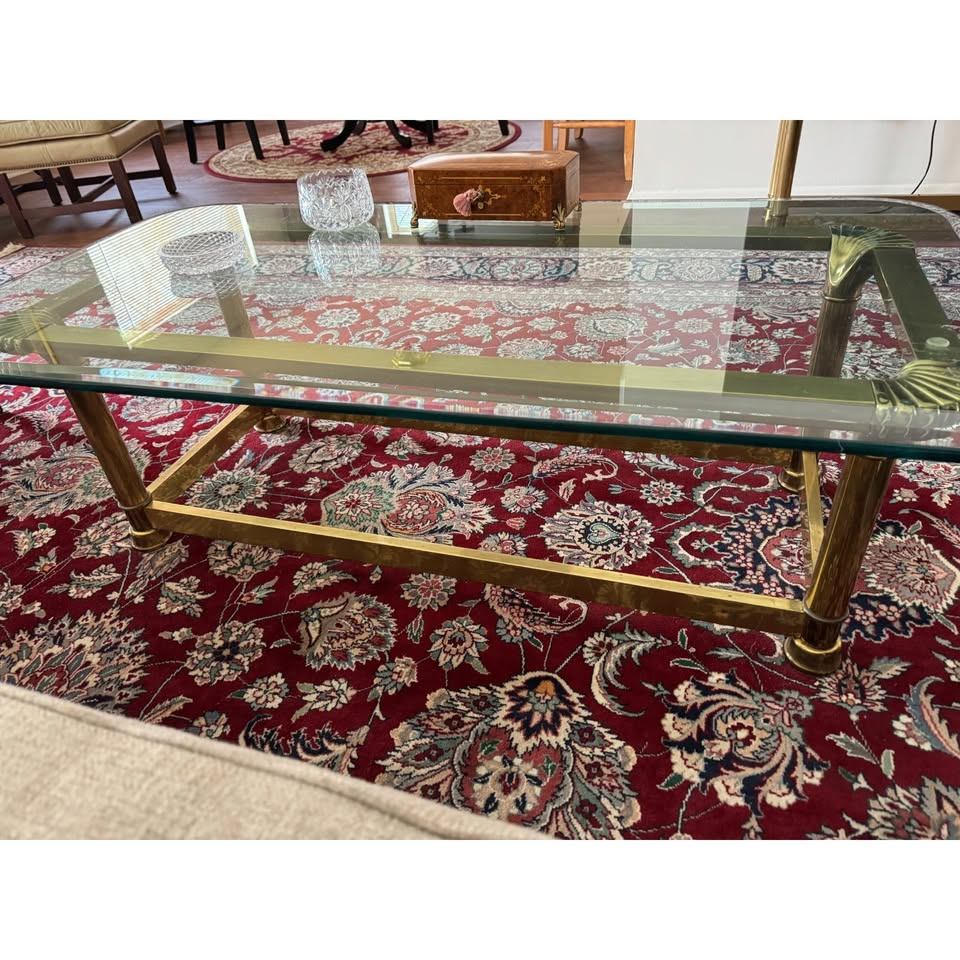 Mastercraft Brass Glass Coffee Table Hollywood Regency - photo 3