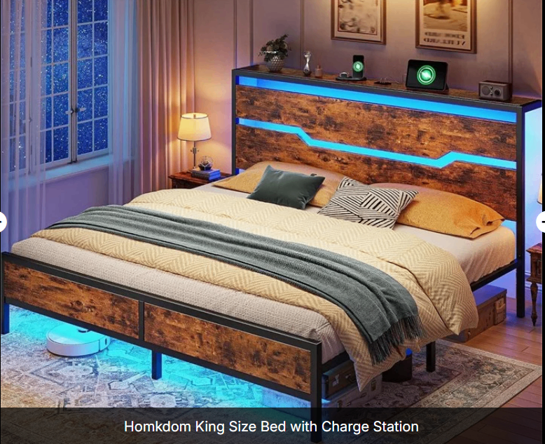 Homkdom King Size Bed with Charge Station (originally $250)