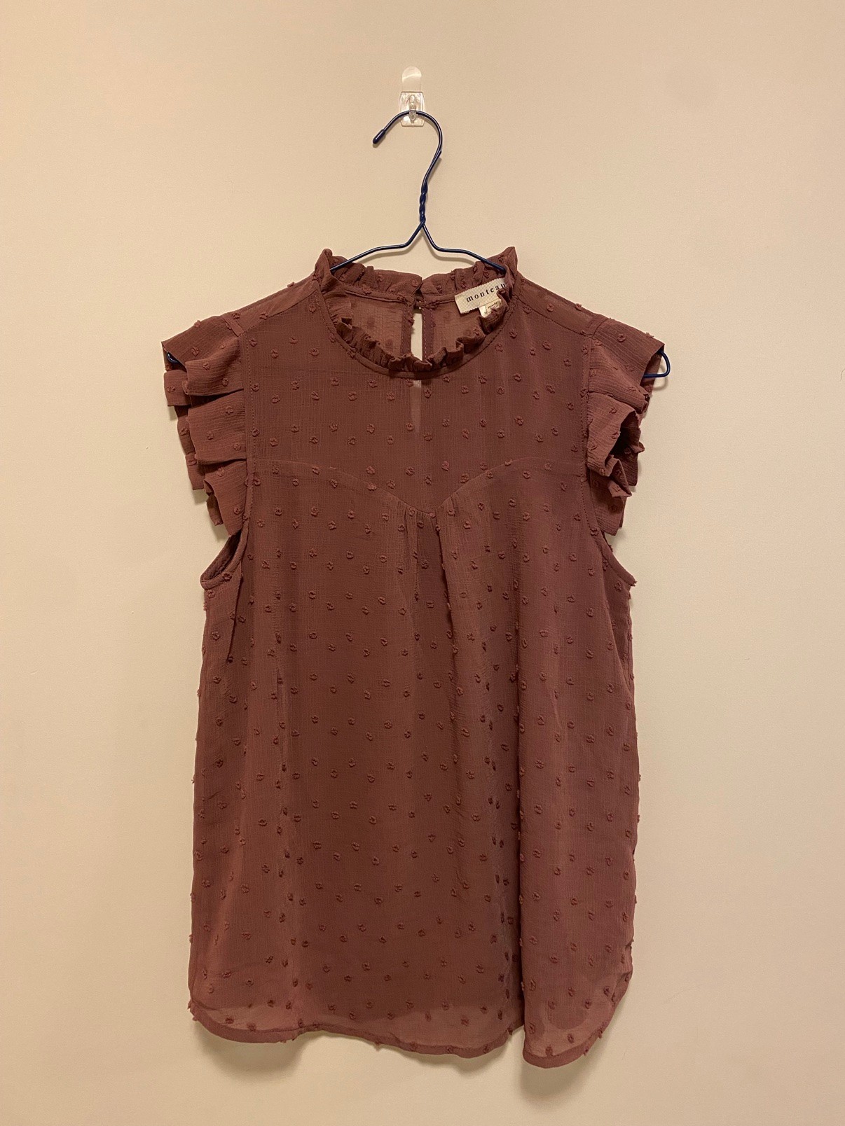 Monteau Dusty-Rose Ruffle Swiss-Dot Top, Size M