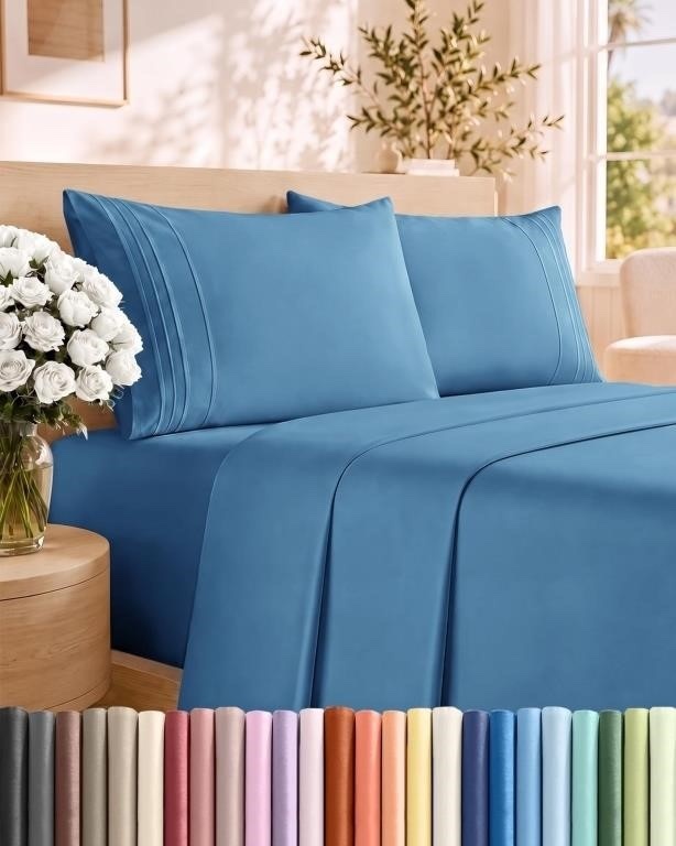 King Sheet Set 4-Pc Breathable Cooling Denim Blue