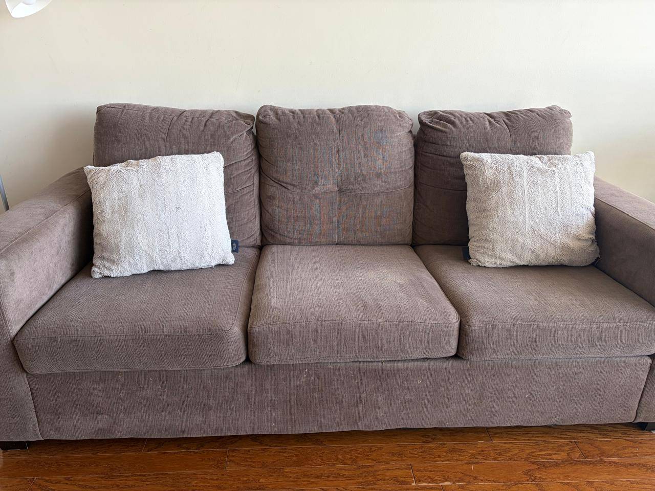 Three-Seater Brown Fabric Sofa - photo 3
