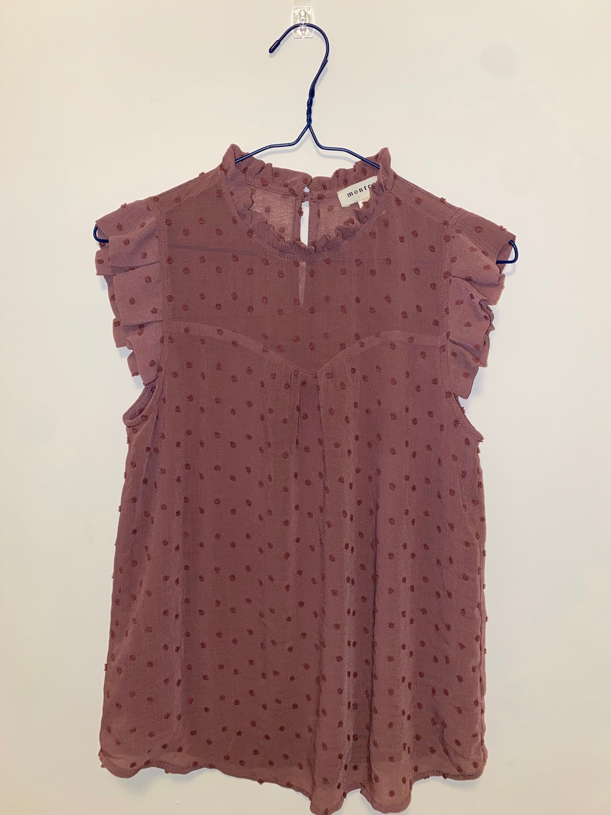 Monteau Dusty-Rose Ruffle Swiss-Dot Top, Size M - photo 2