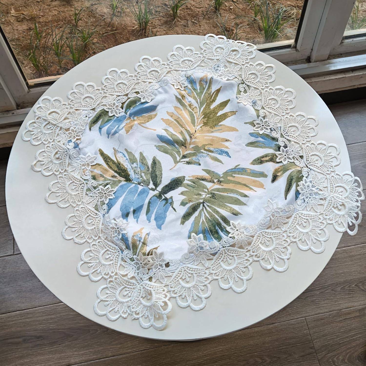 Square Tropical Palm Leaf Tablecloth with Lace Trim 24" - photo 5