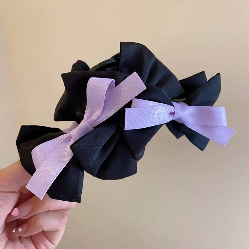 Black Lilac Lavender Purple Ribbon Bow Hair Claw Clip - photo 2