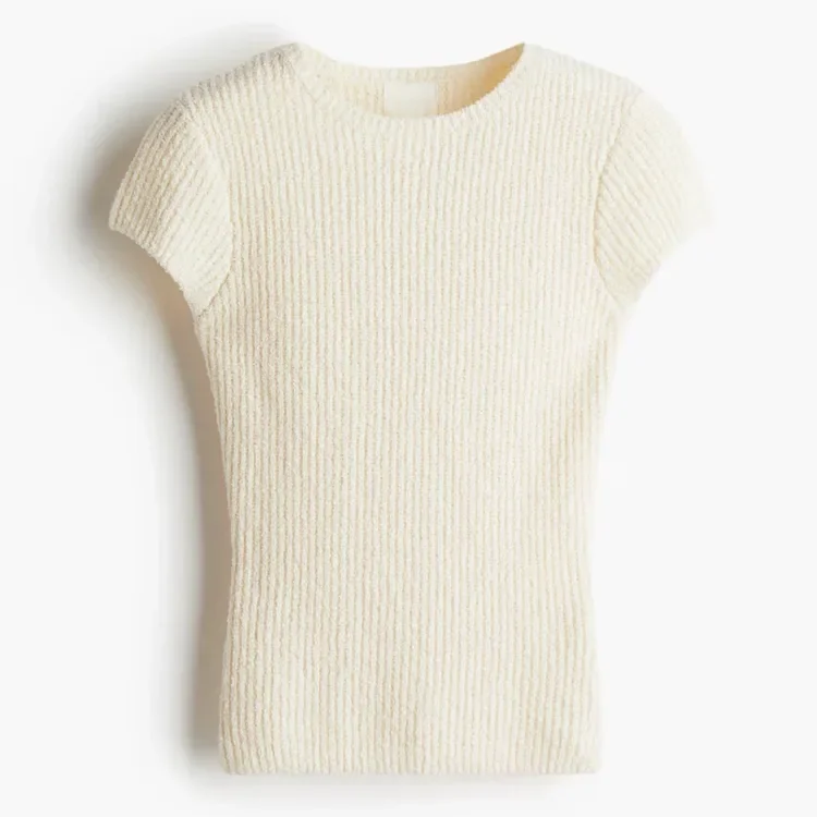 H&M Rib-Knit Top — Light Beige, Size L (New)