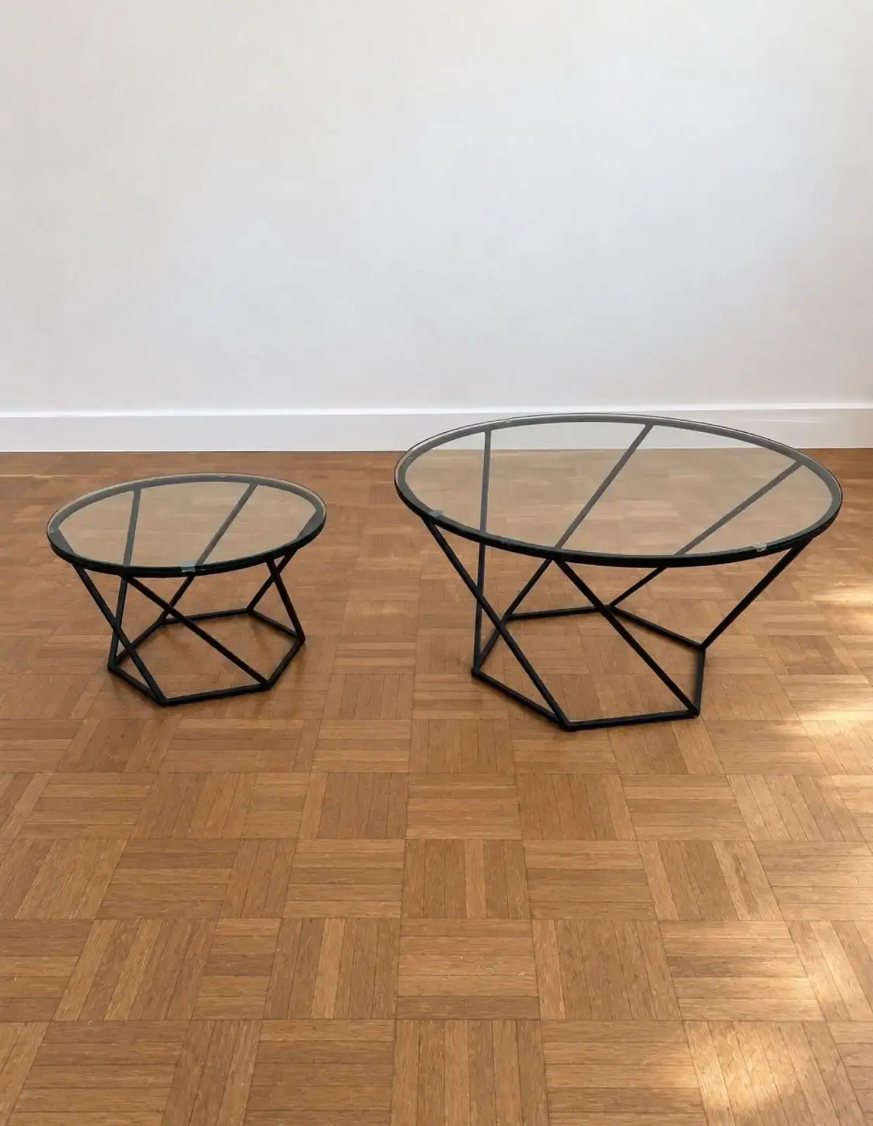 Geometric Nesting Metal and Glass Coffee Table Set