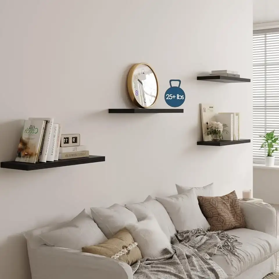 Wall Shelf Set of 1 Dark Wood Floating Shelves 30 in W x 10 in D - photo 2