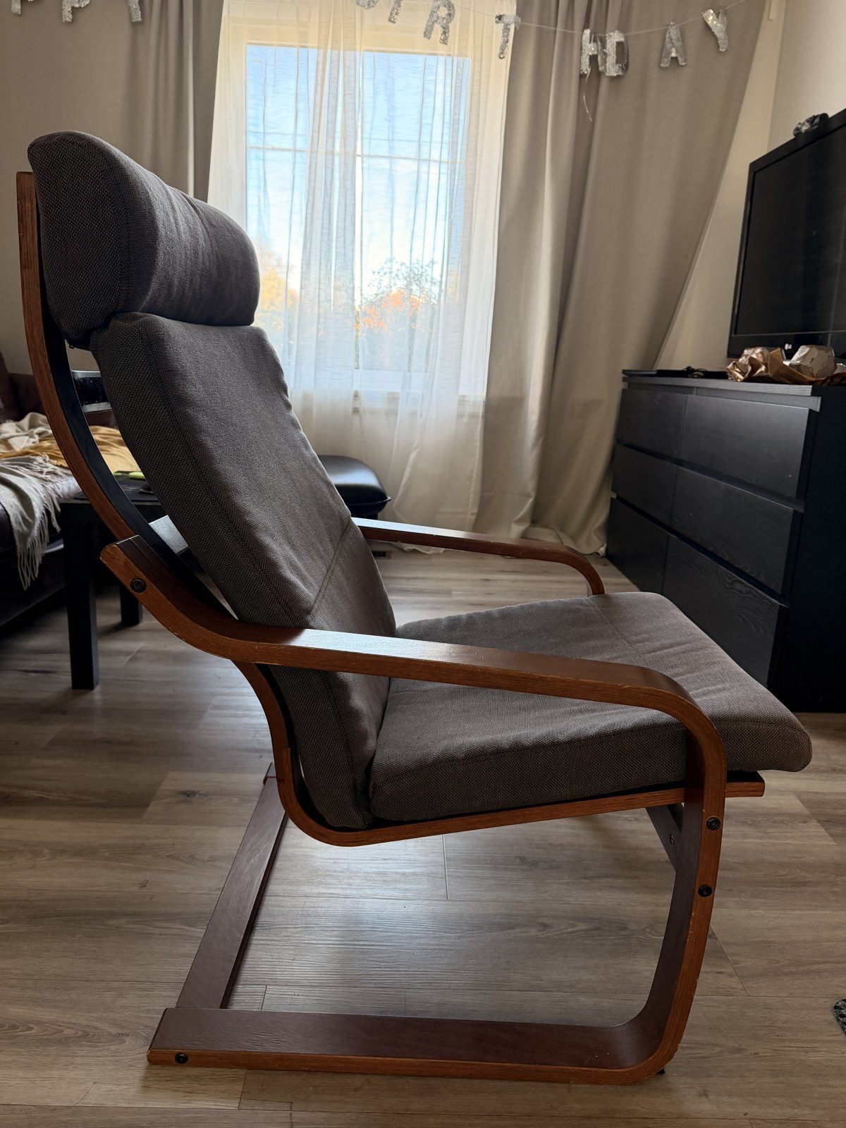 IKEA POÄNG Armchair – Brown Bentwood Frame, Dark Grey Cushion - photo 3