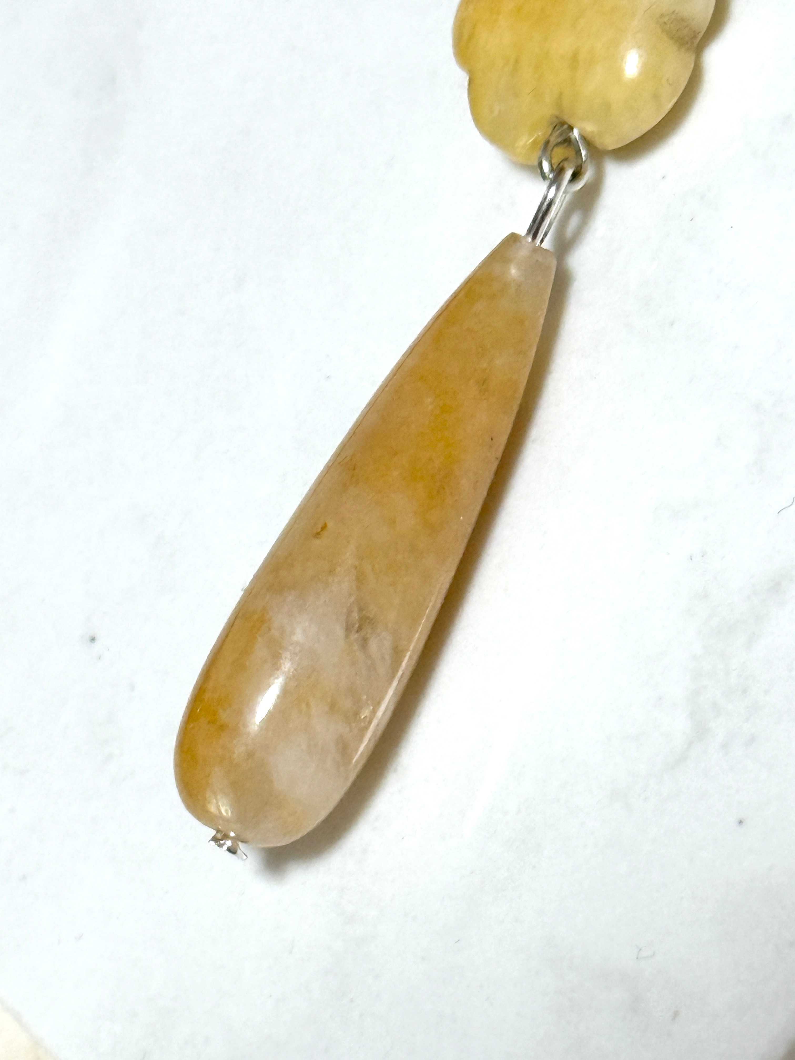 Yellow Orange Aventurine Flower Necklace, Black Cord Necklace - photo 5