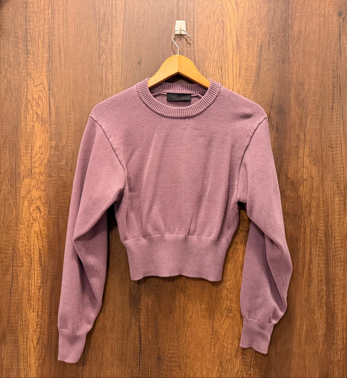 Zara Dusty Lilac Cropped Crewneck Sweater, Size L
